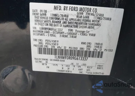 2009 Lincoln Mks z USA, uszkodzony, nr VIN 1LNHM93R09G613337